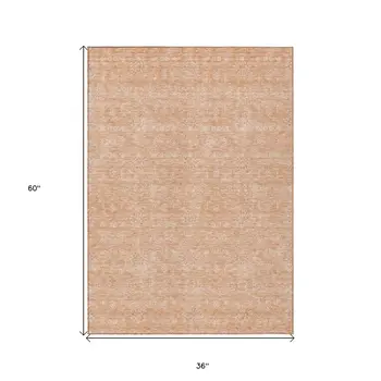 3' X 5' Peach And Ivory Floral Washable Indoor Outdoor Area Rug