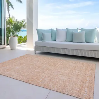 3' X 5' Peach And Ivory Floral Washable Indoor Outdoor Area Rug
