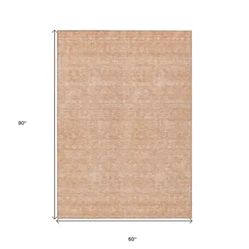 5' X 8' Peach And Ivory Floral Washable Indoor Outdoor Area Rug