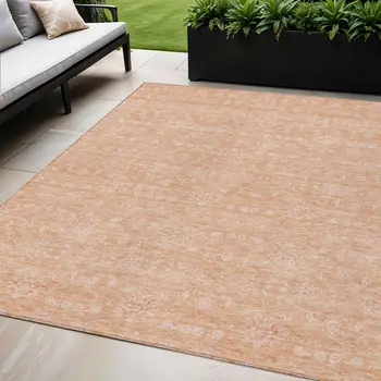 5' X 8' Peach And Ivory Floral Washable Indoor Outdoor Area Rug