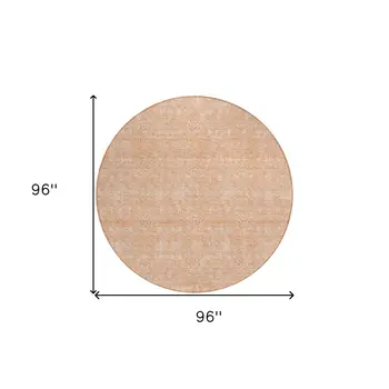 8' Peach And Ivory Round Floral Washable Indoor Outdoor Area Rug