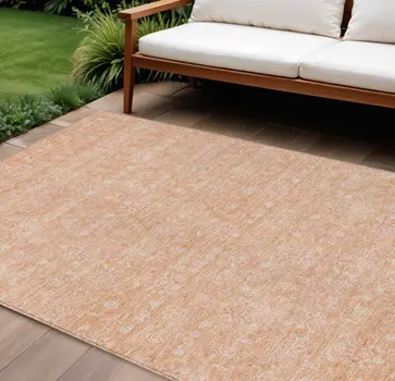 8' X 10' Peach And Ivory Floral Washable Indoor Outdoor Area Rug