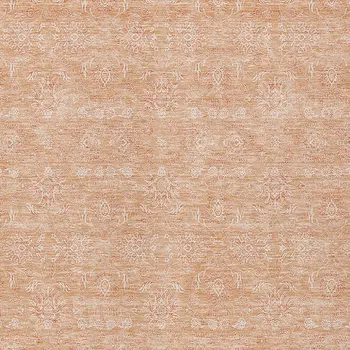 9' X 12' Peach And Ivory Floral Washable Indoor Outdoor Area Rug