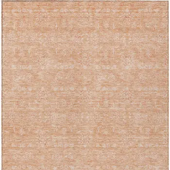 9' X 12' Peach And Ivory Floral Washable Indoor Outdoor Area Rug