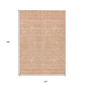 10' X 14' Peach And Ivory Floral Washable Indoor Outdoor Area Rug