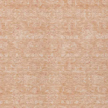 10' X 14' Peach And Ivory Floral Washable Indoor Outdoor Area Rug