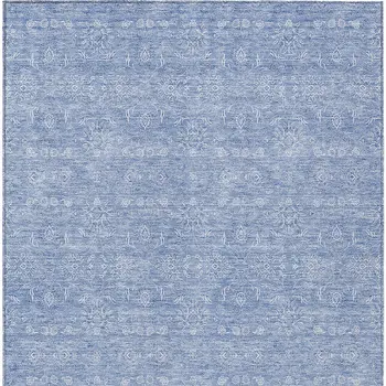 8' X 10' Sky Blue And Ivory Floral Washable Indoor Outdoor Area Rug