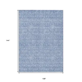 9' X 12' Sky Blue And Ivory Floral Washable Indoor Outdoor Area Rug