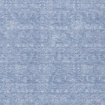 9' X 12' Sky Blue And Ivory Floral Washable Indoor Outdoor Area Rug