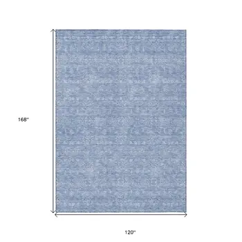 10' X 14' Sky Blue And Ivory Floral Washable Indoor Outdoor Area Rug