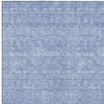 10' X 14' Sky Blue And Ivory Floral Washable Indoor Outdoor Area Rug
