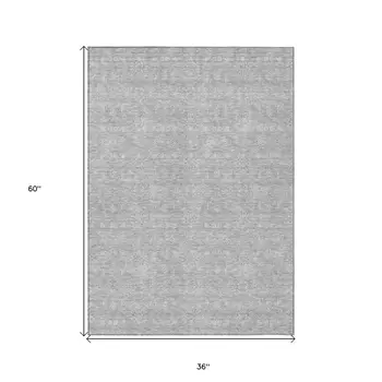 3' X 5' Silver Gray And Ivory Floral Washable Indoor Outdoor Area Rug