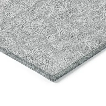 3' X 5' Silver Gray And Ivory Floral Washable Indoor Outdoor Area Rug