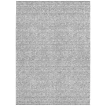 8' X 10' Silver Gray And Ivory Floral Washable Indoor Outdoor Area Rug