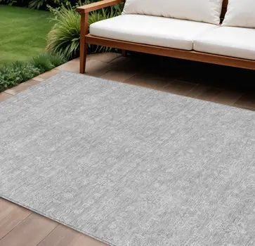 8' X 10' Silver Gray And Ivory Floral Washable Indoor Outdoor Area Rug