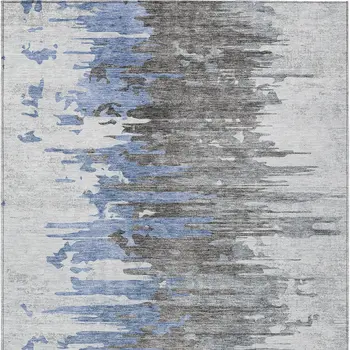 3' X 5' Blue Gray And Silver Abstract Washable Indoor Outdoor Area Rug