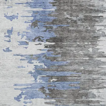 3' X 5' Blue Gray And Silver Abstract Washable Indoor Outdoor Area Rug