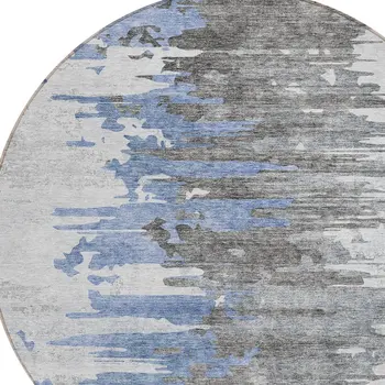 8' Blue Gray And Silver Round Abstract Washable Indoor Outdoor Area Rug