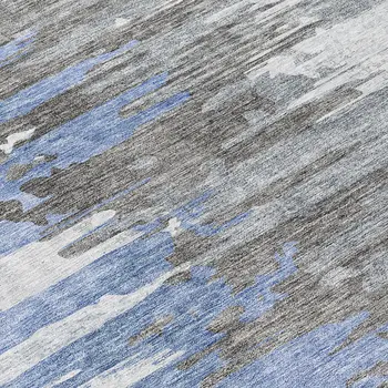 8' Blue Gray And Silver Round Abstract Washable Indoor Outdoor Area Rug