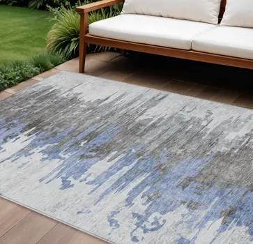8' X 10' Blue Gray And Silver Abstract Washable Indoor Outdoor Area Rug