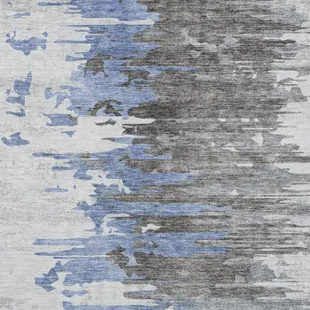 9' X 12' Blue Gray And Silver Abstract Washable Indoor Outdoor Area Rug