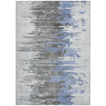 10' X 14' Blue Gray And Silver Abstract Washable Indoor Outdoor Area Rug