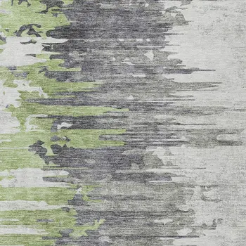 5' X 8' Green And Silver Abstract Washable Indoor Outdoor Area Rug