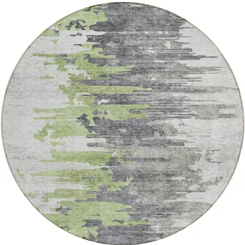 8' Green And Silver Round Abstract Washable Indoor Outdoor Area Rug