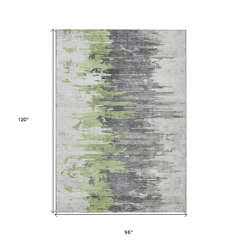 8' X 10' Green And Silver Abstract Washable Indoor Outdoor Area Rug