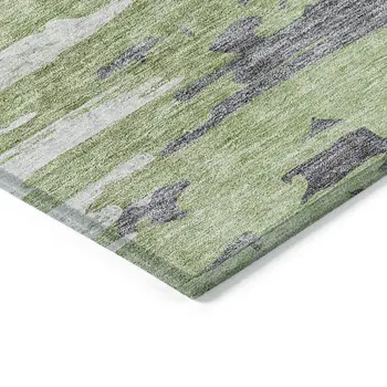 8' X 10' Green And Silver Abstract Washable Indoor Outdoor Area Rug