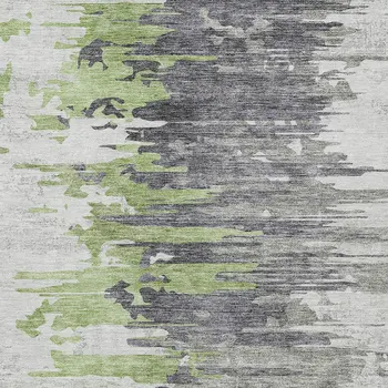 8' X 10' Green And Silver Abstract Washable Indoor Outdoor Area Rug