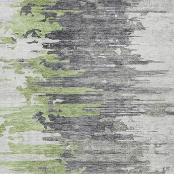 9' X 12' Green And Silver Abstract Washable Indoor Outdoor Area Rug