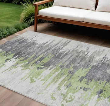 10' X 14' Green And Silver Abstract Washable Indoor Outdoor Area Rug