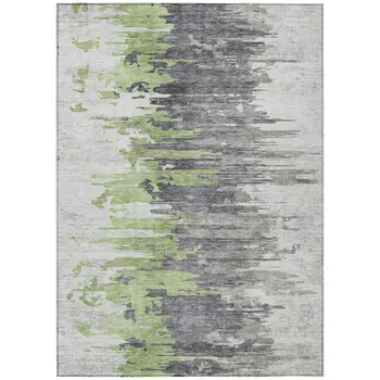 10' X 14' Green And Silver Abstract Washable Indoor Outdoor Area Rug