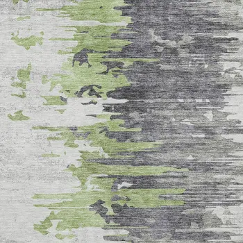 10' X 14' Green And Silver Abstract Washable Indoor Outdoor Area Rug