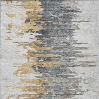 3' X 5' Ivory Charcoal And Silver Abstract Washable Indoor Outdoor Area Rug