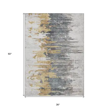 3' X 5' Ivory Charcoal And Silver Abstract Washable Indoor Outdoor Area Rug