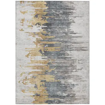 5' X 8' Ivory Charcoal And Silver Abstract Washable Indoor Outdoor Area Rug