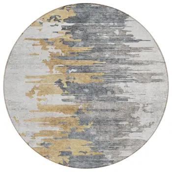 8' Ivory Charcoal And Silver Round Abstract Washable Indoor Outdoor Area Rug