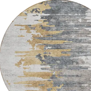 8' Ivory Charcoal And Silver Round Abstract Washable Indoor Outdoor Area Rug
