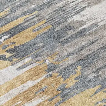 8' Ivory Charcoal And Silver Round Abstract Washable Indoor Outdoor Area Rug