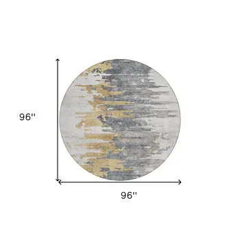 8' Ivory Charcoal And Silver Round Abstract Washable Indoor Outdoor Area Rug