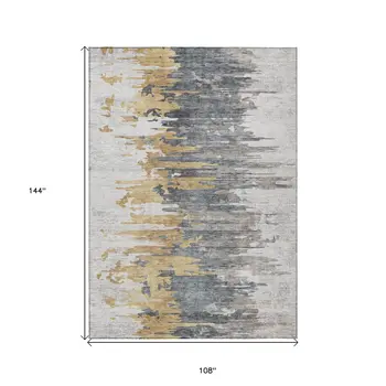 9' X 12' Ivory Charcoal And Silver Abstract Washable Indoor Outdoor Area Rug