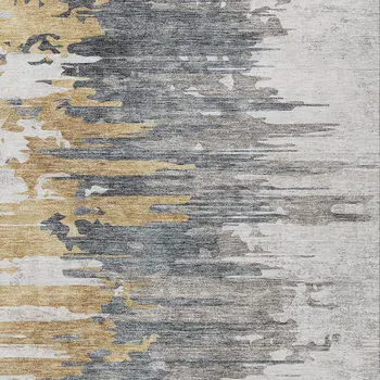 10' X 14' Ivory Charcoal And Silver Abstract Washable Indoor Outdoor Area Rug