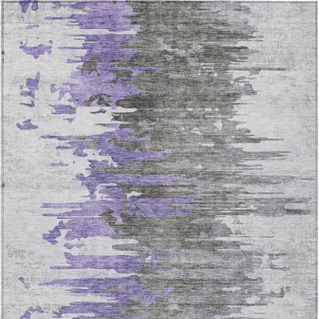 3' X 5' Purple Ivory And Charcoal Abstract Washable Indoor Outdoor Area Rug