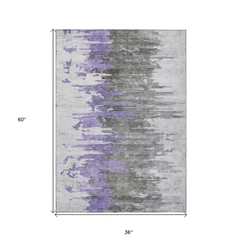 3' X 5' Purple Ivory And Charcoal Abstract Washable Indoor Outdoor Area Rug