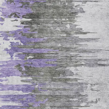 3' X 5' Purple Ivory And Charcoal Abstract Washable Indoor Outdoor Area Rug