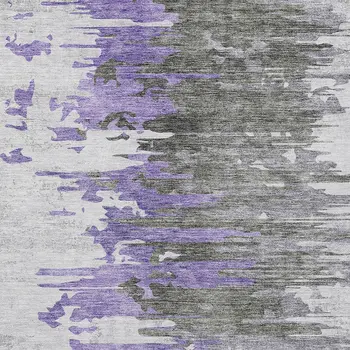 5' X 8' Purple Ivory And Charcoal Abstract Washable Indoor Outdoor Area Rug