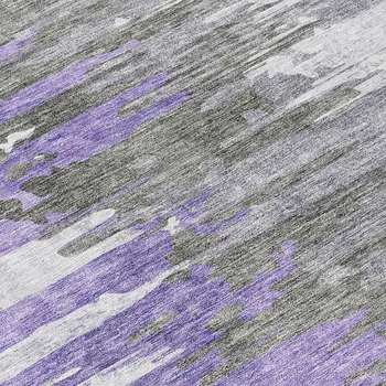 8' Purple Ivory And Charcoal Round Abstract Washable Indoor Outdoor Area Rug