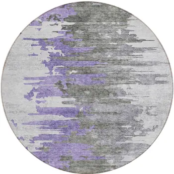 8' Purple Ivory And Charcoal Round Abstract Washable Indoor Outdoor Area Rug